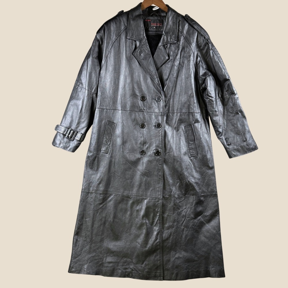 Vintage Phase Two Trench Coat Men Xlt Black Leather Duster Matrix Goth Cybery2k